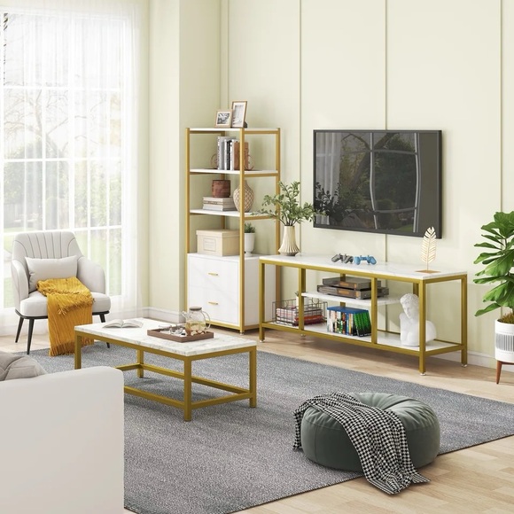 Tribesigns TV Stand, 59 Inches Gold 3-Tier TV Console for TVs Up to 65" - Picture 1 of 6
